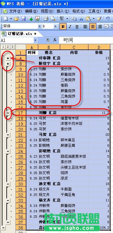 使用WPS表格完成数据分类汇总