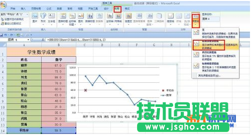 怎样在Excel成绩折线图中添加平均值线