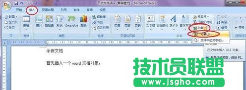 word学习之插入文档对象的步骤