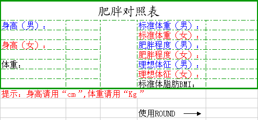 WPS表格用IF制作肥胖对照表教程