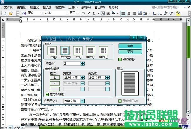 选择分两栏或是分三栏