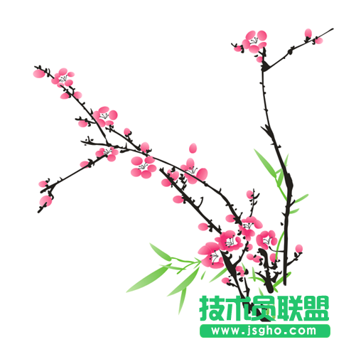 CDR如何绘制漂亮的水墨梅花与竹叶 三联