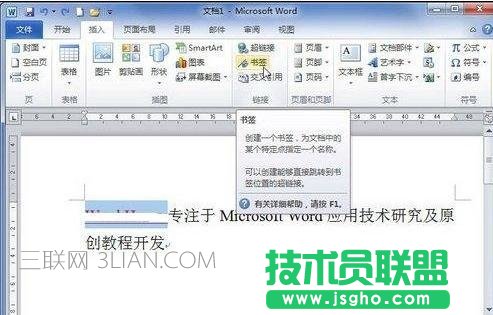 word2010怎么添加书签