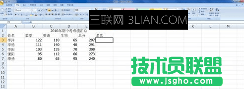 Excel怎么设置名次排序 三联