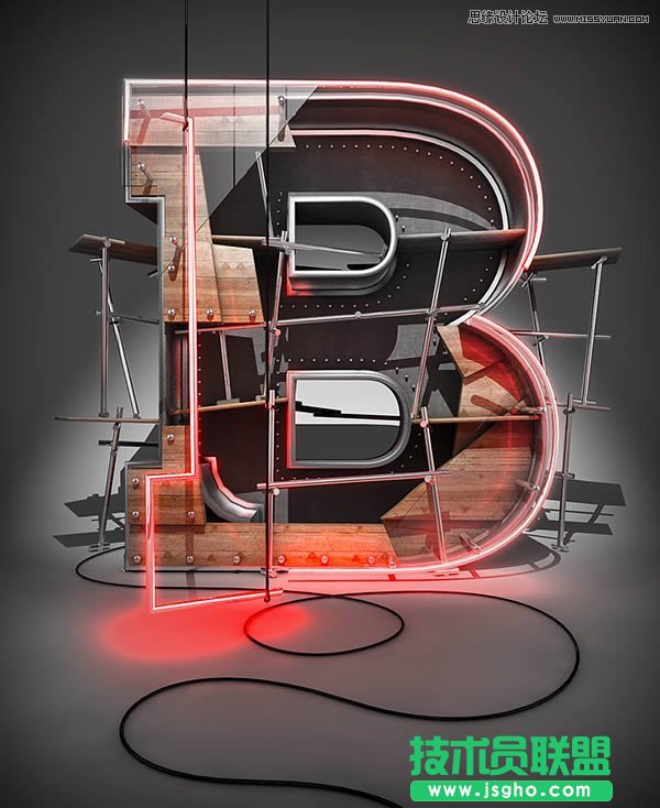 C4D如何制作三维立体艺术字母B 三联