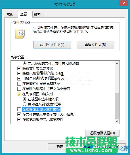 Win8怎么取消在缩略图上显示文件图标