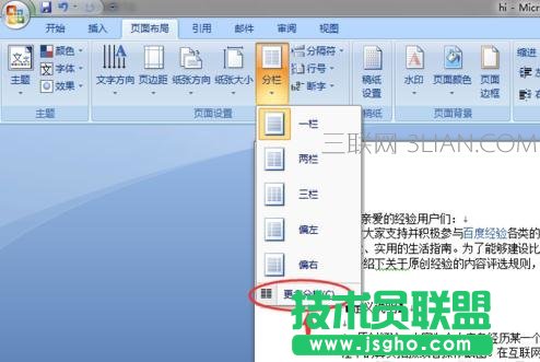 word如何设置一页分两栏