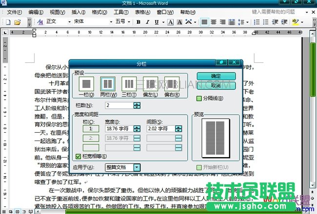 选择分两栏或是分三栏