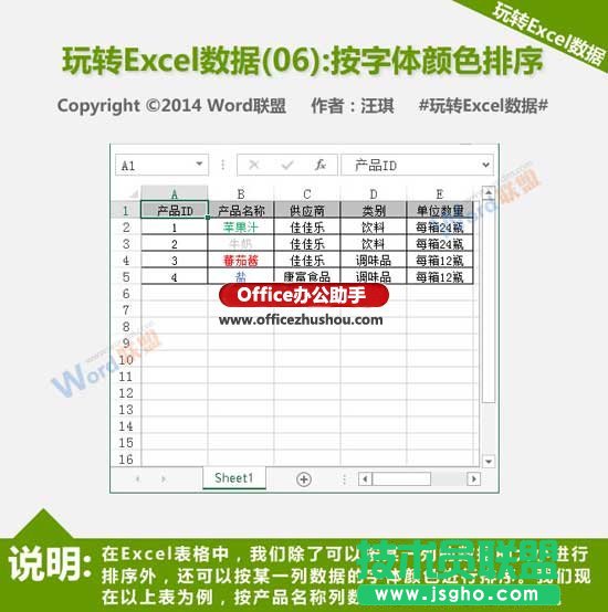Excel单元格中的数据怎么按字体颜色排序？   三联