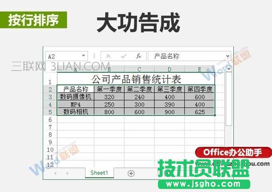 Excel中数据按行和按列排序的方法