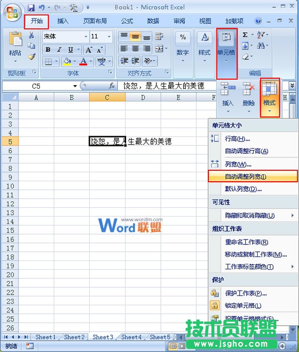 选择自动调整列宽选项