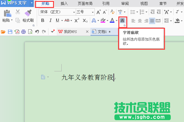WPS文字如何设置字符底纹