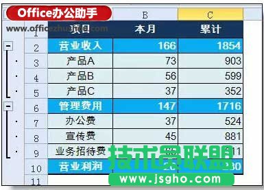 使用excel的组合功能实现数据隐藏的方法