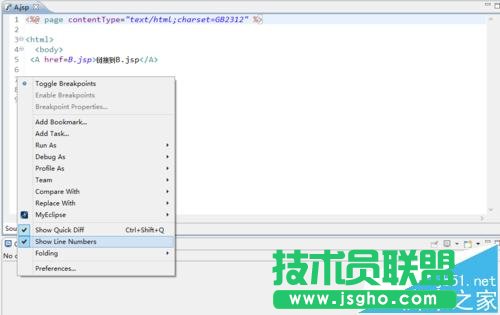 myeclipse中怎么显示编程代码的行序号?