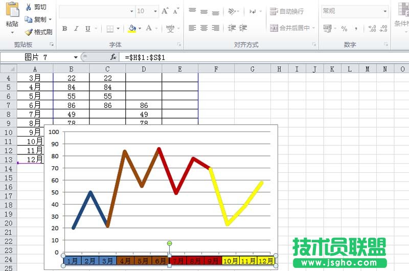 excel折线图怎么设置不同颜色显示