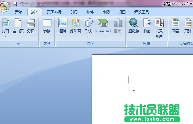 word中显示分数四分之三
