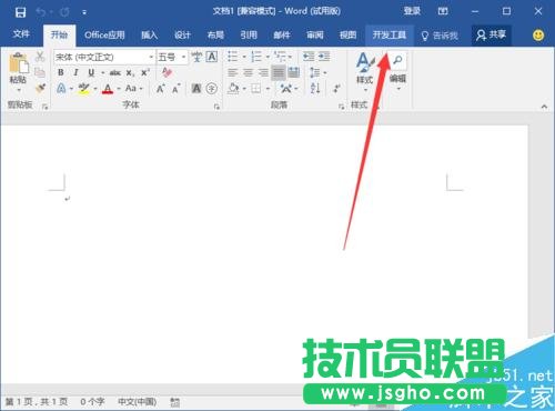 Word2016中添加开发工具选项卡到界面显示的方法