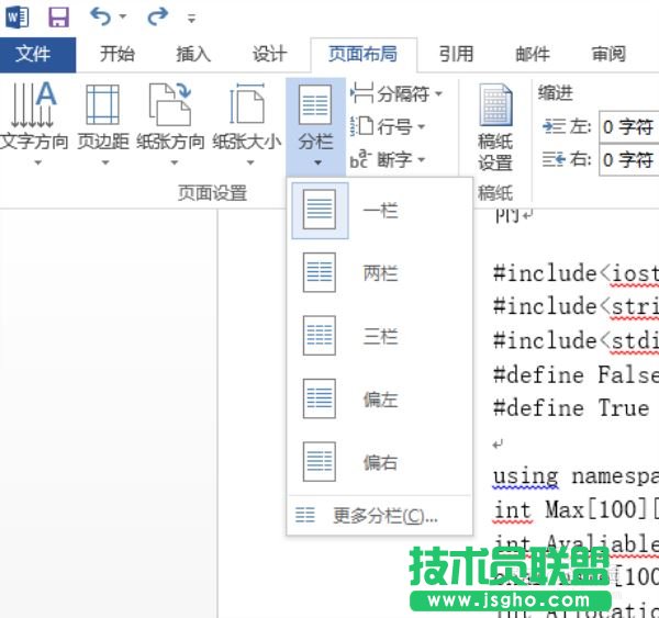 word对页面的文字进行分栏