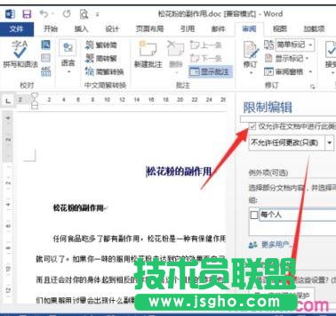 word2013如何设置限制编辑
