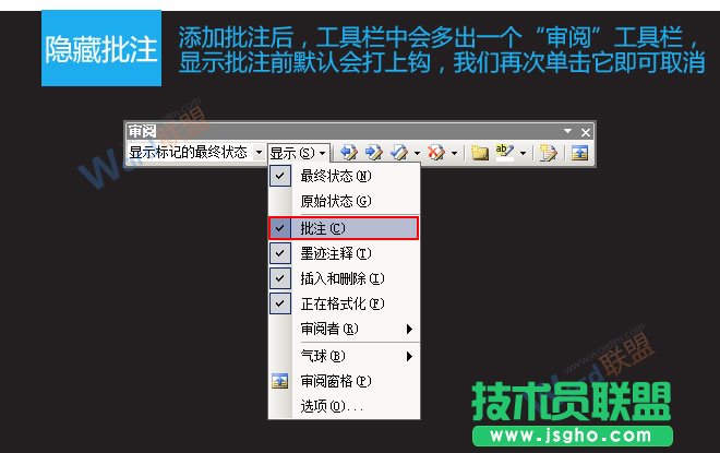 隐藏批注