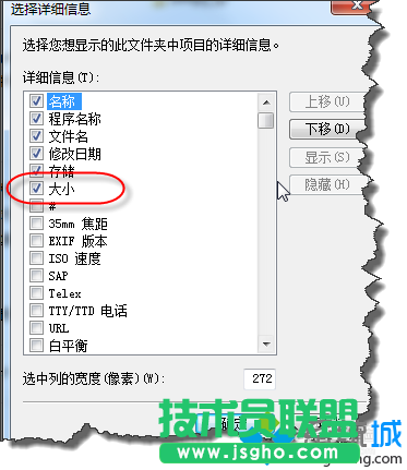选择“大小”