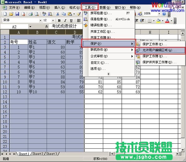 选择“允许用户编辑区域”命令
