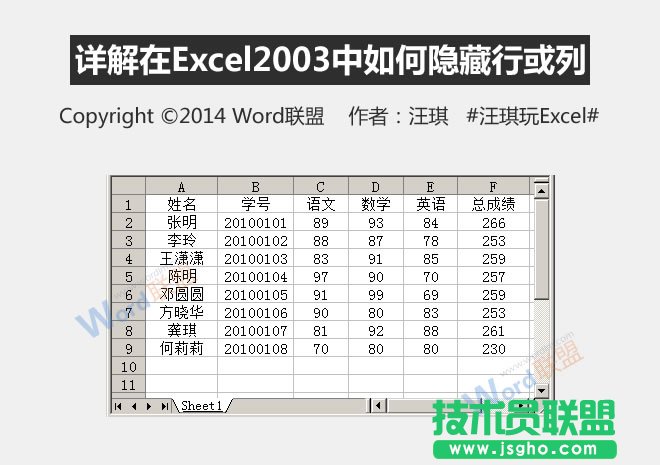 怎么在Excel2003中如何隐藏行或列   三联