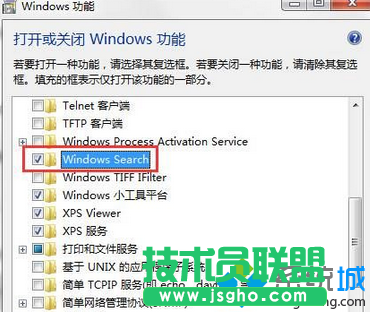 勾选“Windows Serach”