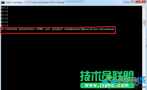 输入命令“netsh interface IPV6 set global randomizeidentifier=disabled”
