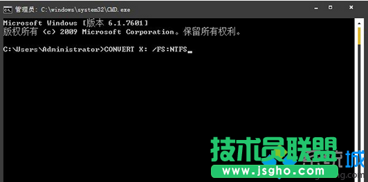 输入CONVERT X: /FS:NTFS