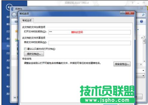 word2013如何删除打开word提示要输入密码