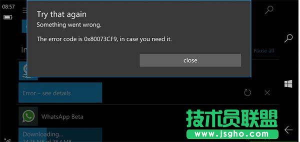 Win10 Mobile预览版14905应用更新出现0x80073cf9错误怎么办 三联