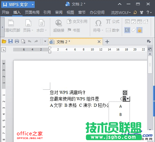 在WPS文字中做下拉选项框的方法