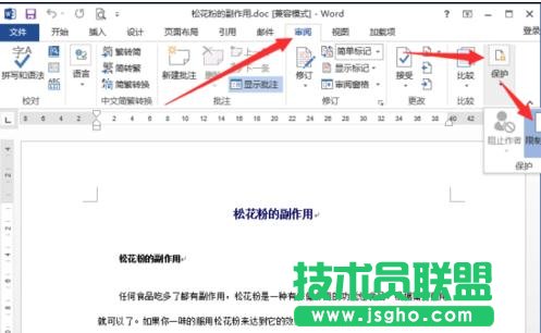 word2013中如何设置限制编辑