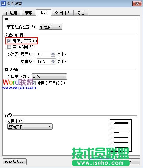 奇偶页不同