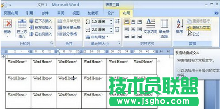 Word 2007如何将表格转换为文本 三联