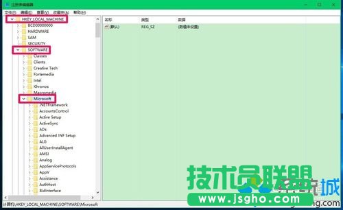 展开：HKEY_Local_MACHINESoftwareMicrosoft