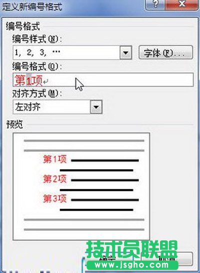  “定义新编号格式”对话框
