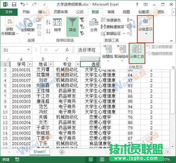 选择分类汇总