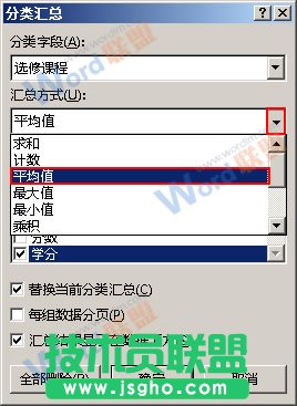 选择汇总方式